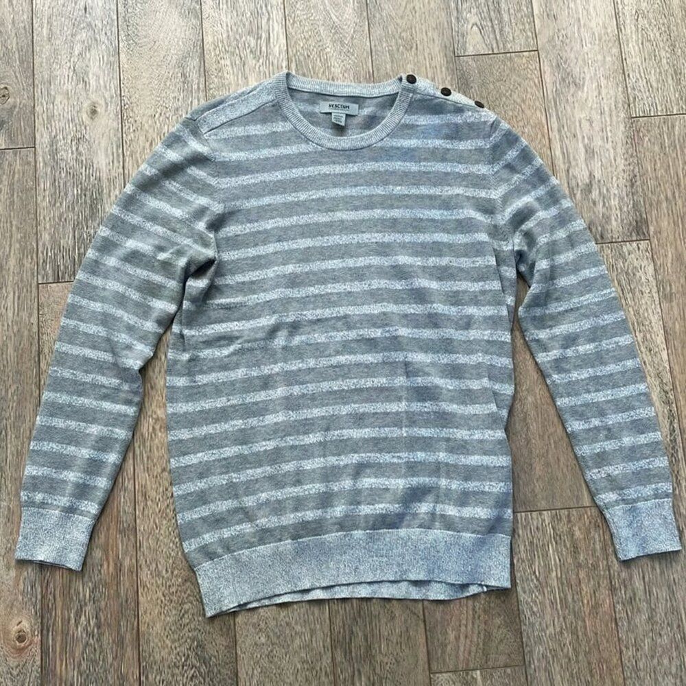 Kenneth Cole Gray Striped Sweater with Shoulder Buttons Men’s M